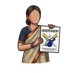 Illustration of an independent candidate holding a campaign poster